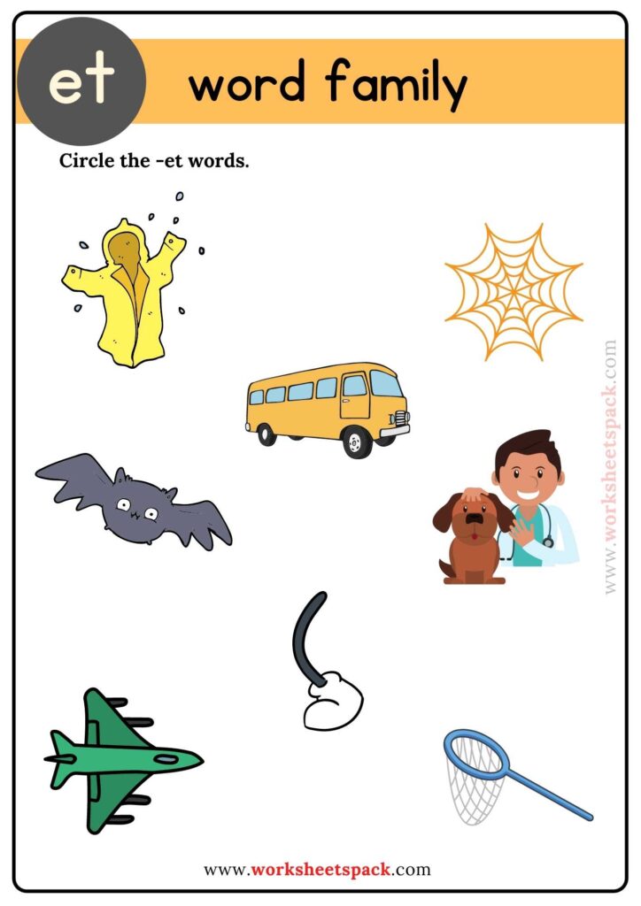 Et Word Family Find and Circle Worksheet