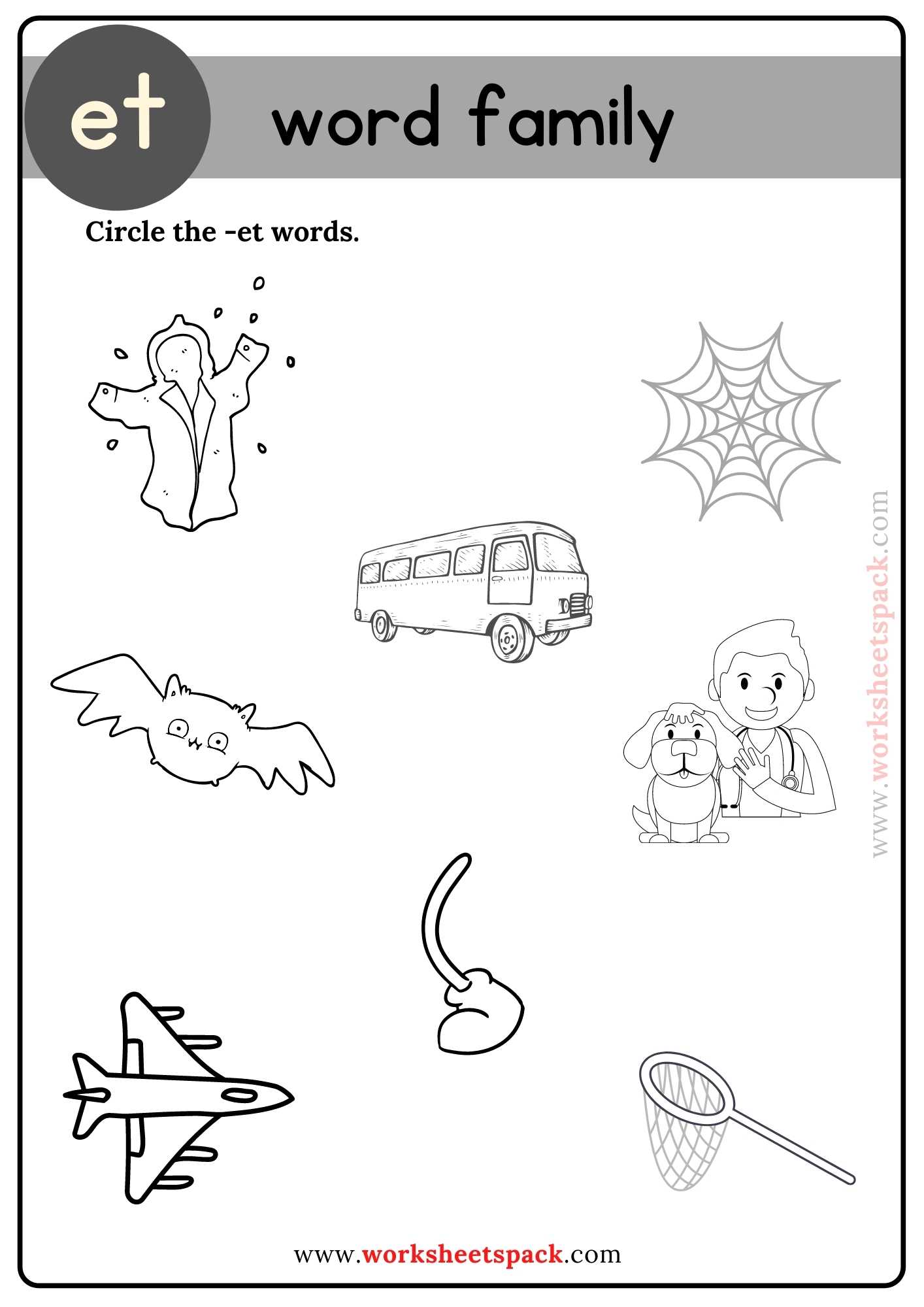 Et Word Family Find and Circle Worksheet - worksheetspack