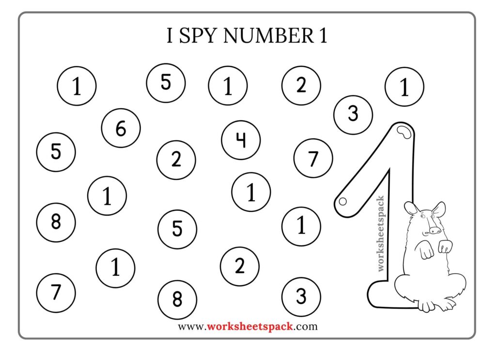 I Spy Numbers Game Free Worksheet