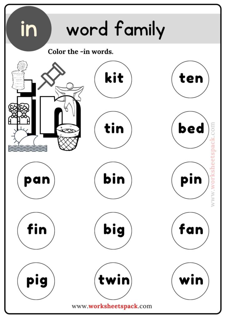 In Word Family Coloring Worksheets