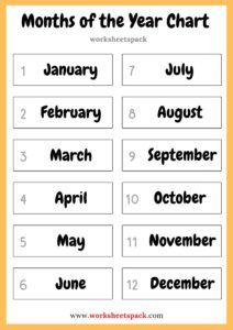 Free Months of the Year Chart PDF - worksheetspack