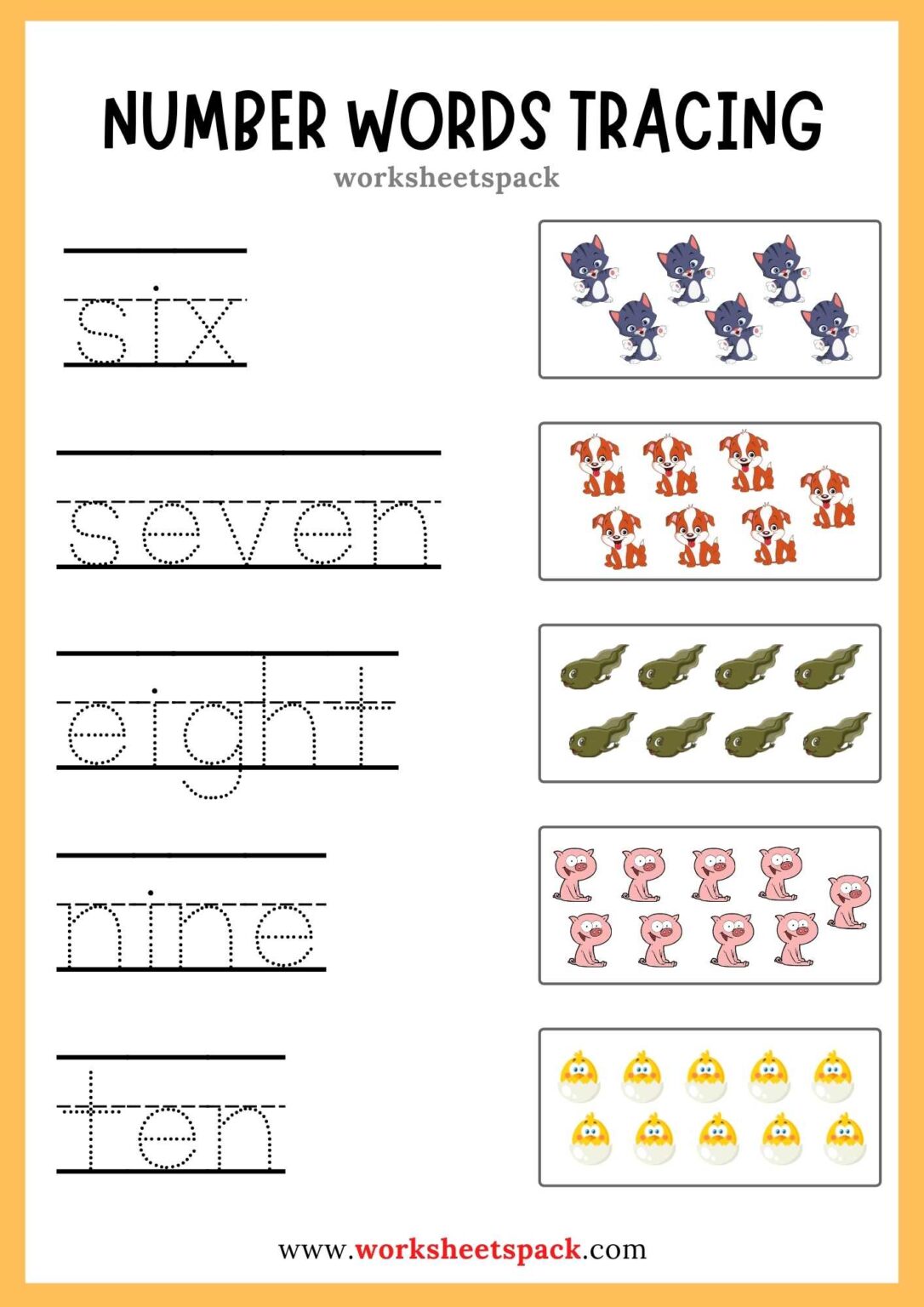 Tracing Number Words 1-10 Free Worksheets - worksheetspack