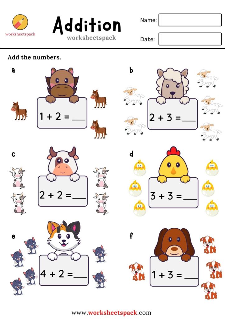 Preschool Addition Worksheets PDF