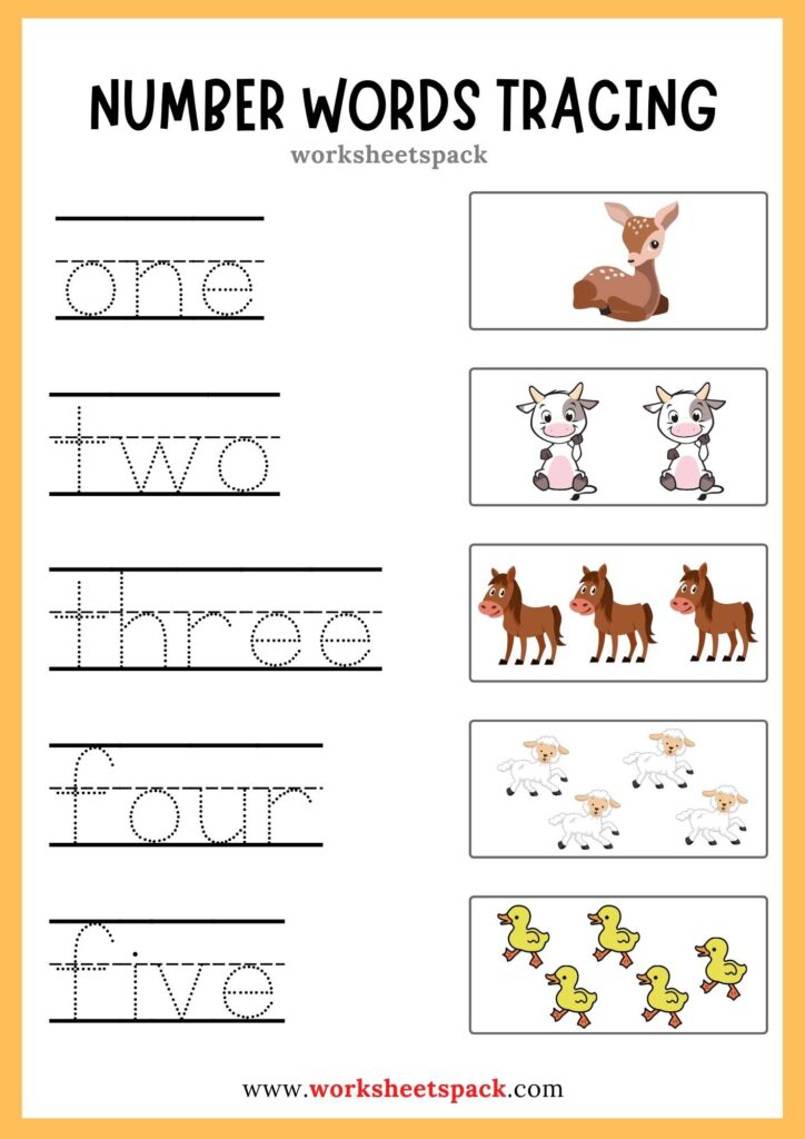 Tracing Number Words 1-10 Free Worksheets