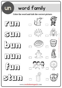 Un Word Family Coloring Sheets - worksheetspack