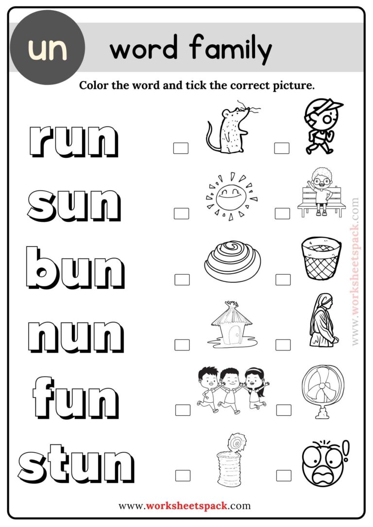 Un Word Family Coloring Sheets - worksheetspack