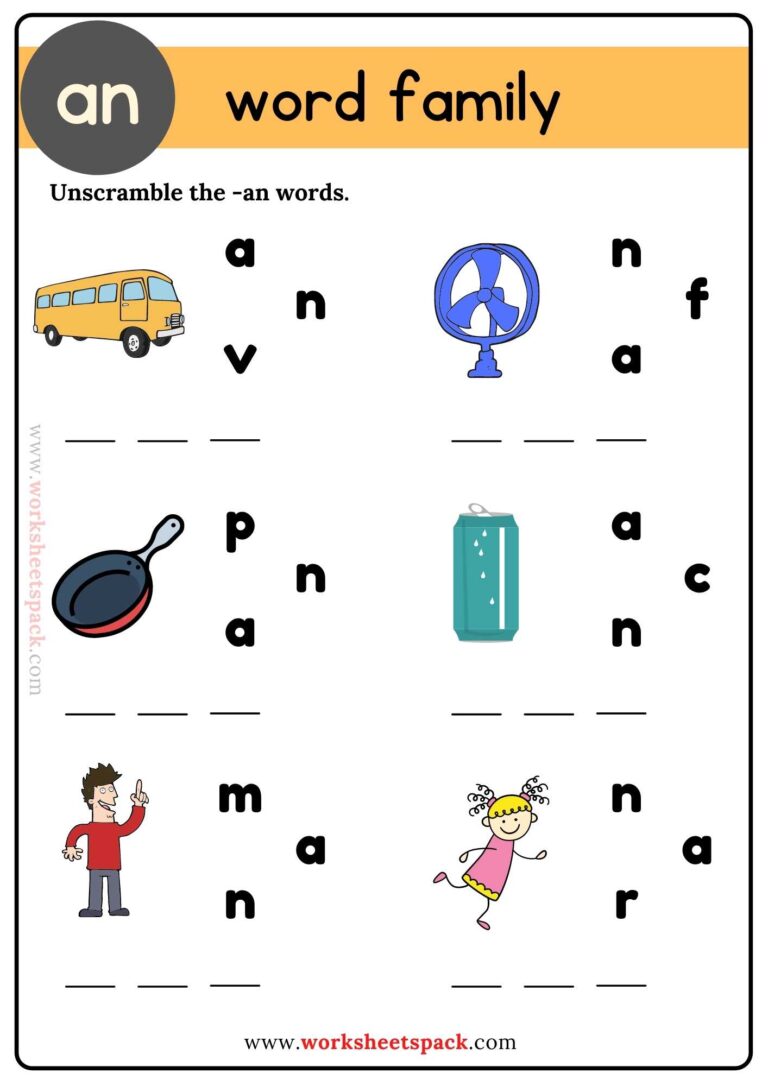 An Word Family - worksheetspack