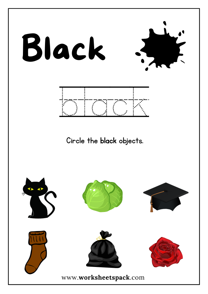 Black Color Sheet Printable Free PDF, Color Black Worksheet for Preschool
