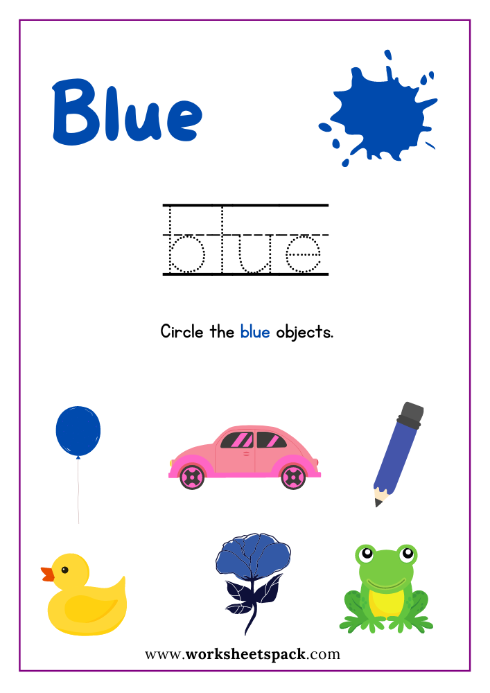 Blue Color Sheet Printable Free PDF, Color Blue Worksheet for Preschool