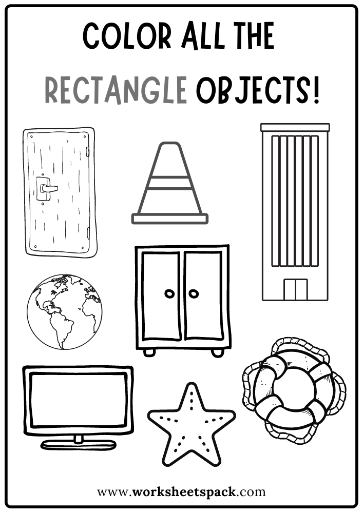 Color All the Rectangles Worksheet, Rectangle Shape Activity Sheets Free Printable for Kids