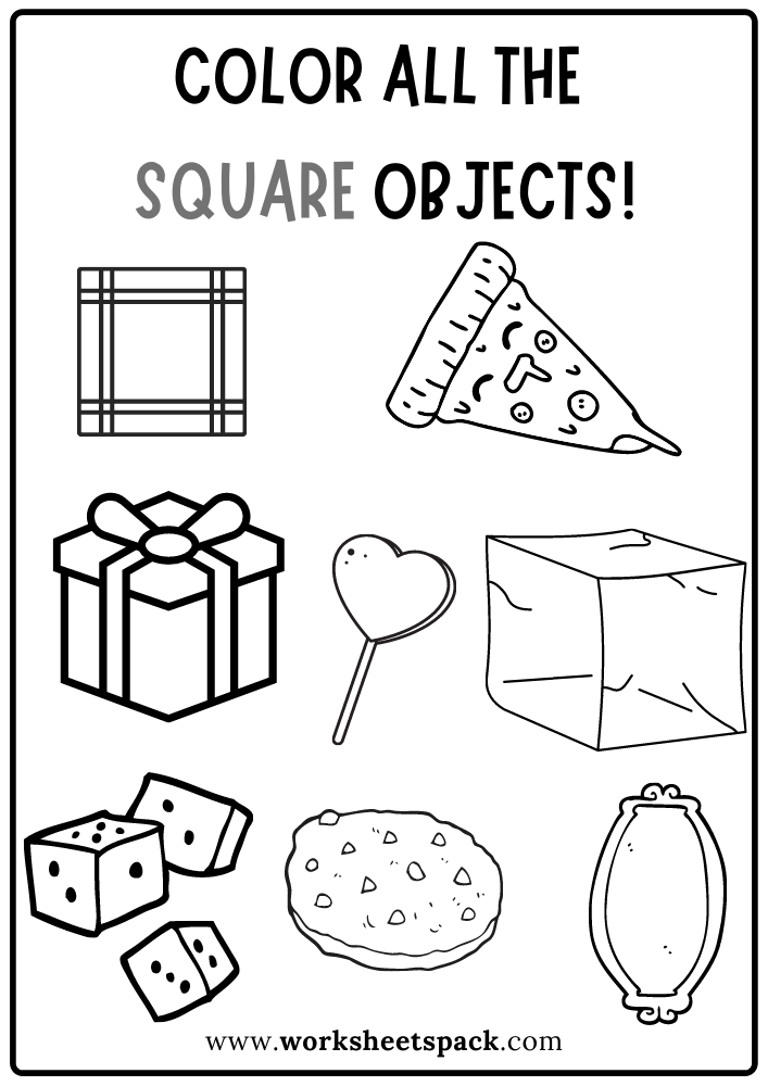 Color All the Squares Worksheet, Square Shape Activity Sheets Free Printable for Kids