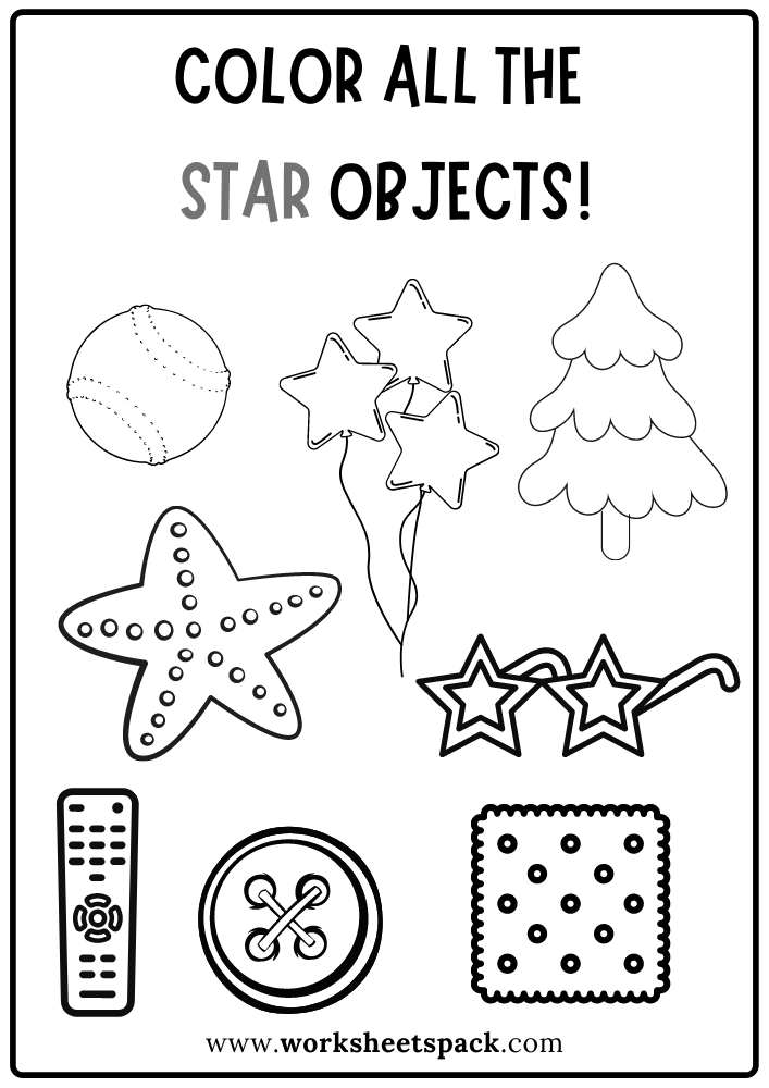 Color All The Stars Worksheet Star Shape Activity Sheets Free