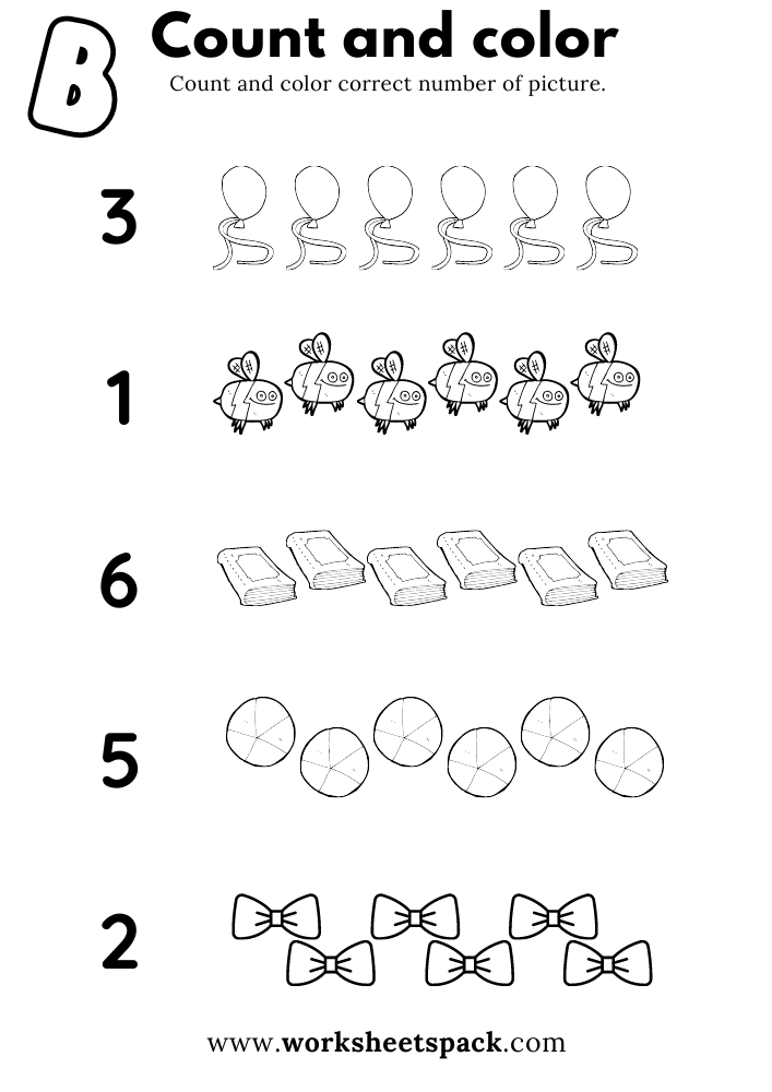 Count and Color Worksheets Free Letter B Pictures Printable for Kindergarten