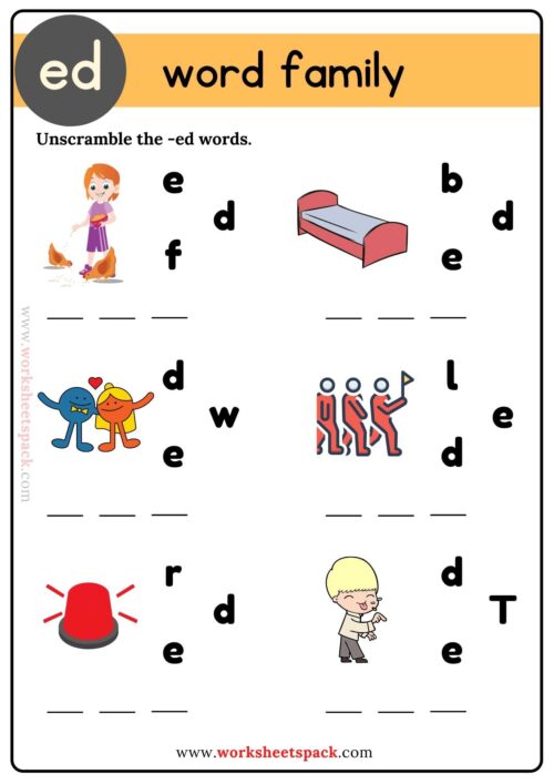 Ed Word Family Unscramble the Words Free PDF - worksheetspack