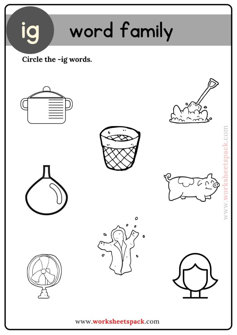 Ig Word Family Find and Circle Pictures - worksheetspack