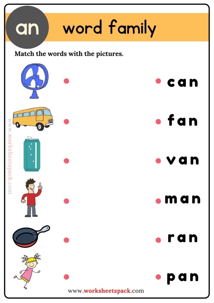 Free An Word Family Matching Worksheets