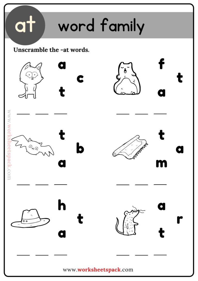 At Word Family Unscramble Word Exercises - worksheetspack