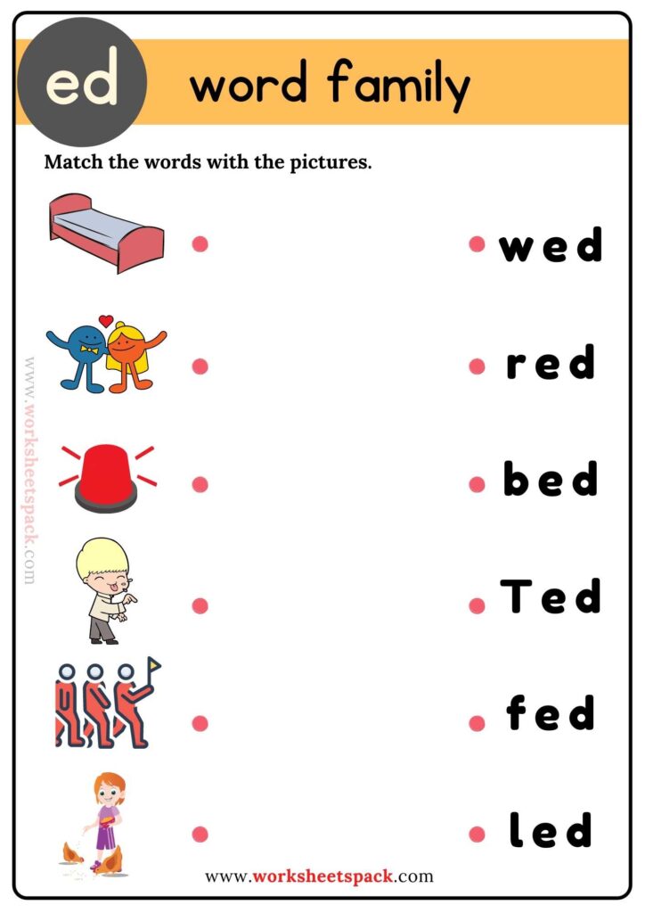 Free Ed Word Family Matching Activity Worksheets