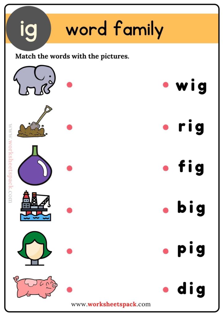 Ig Word Family Matching Worksheets
