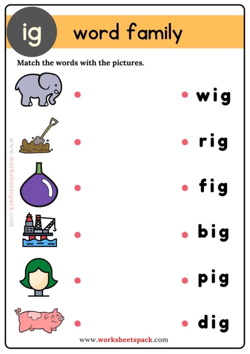 Free Ig Word Family Matching Exercises - worksheetspack