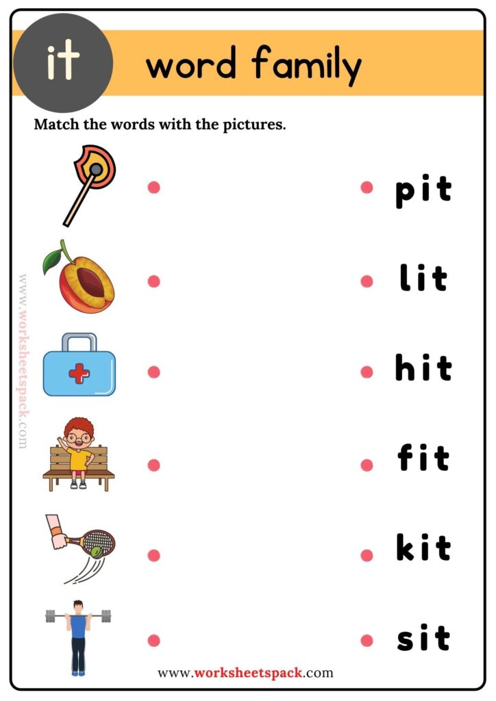 Free It Word Family Matching Worksheets for Kids