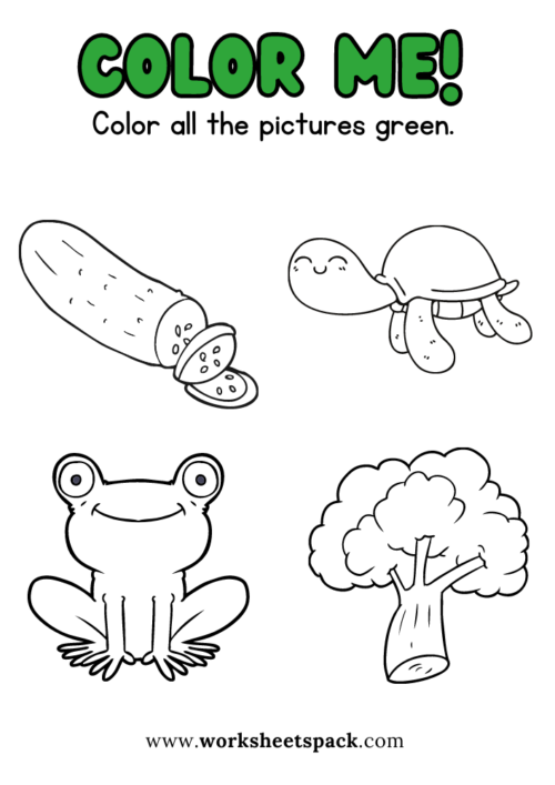 Color elements in green coloring worksheets