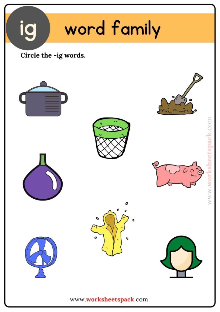 Ig Word Family Find and Circle Pictures