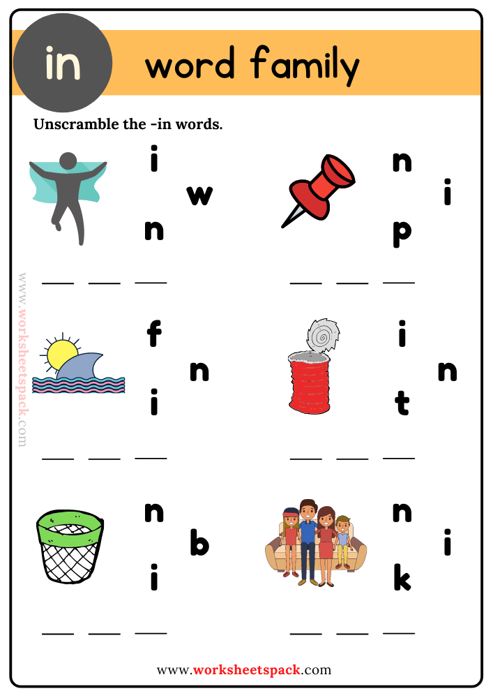 In Word Family Unscramble the Words Free Printable