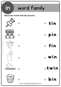 Free In Word Family Matching Activity Worksheets PDF - worksheetspack