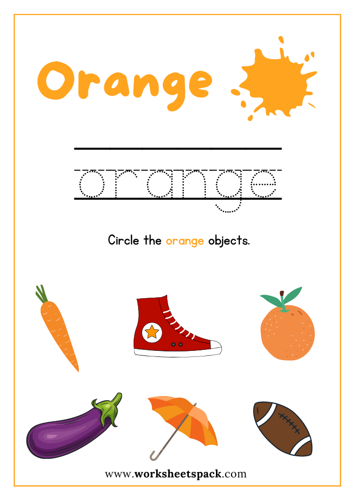 Orange Color Sheet Printable Free PDF, Color Orange Worksheet for Preschool