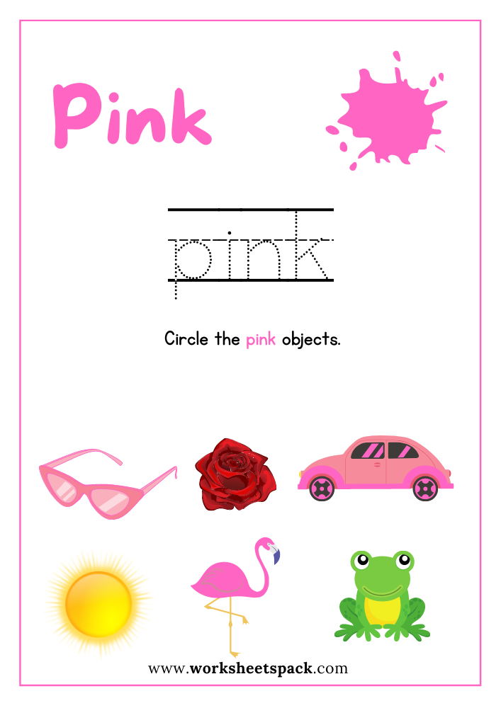 Pink Color Sheet Printable Free PDF, Color Pink Worksheet for Preschool