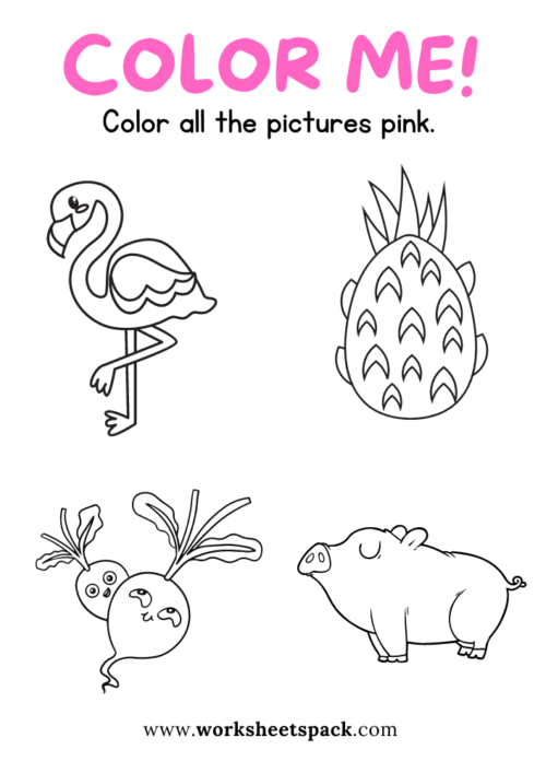 Color elements in pink coloring worksheets