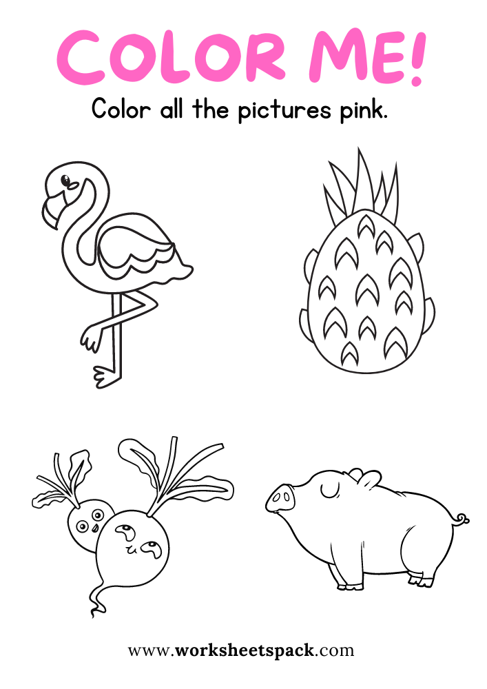Pink Coloring Pages Printable, Pink Printable Free Picture Templates for Kindergarten