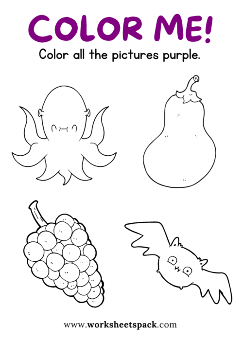 Color elements in purple coloring worksheets