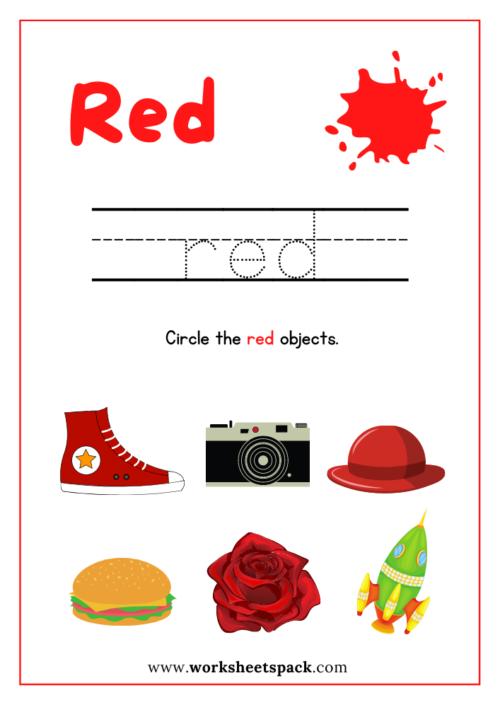 Color red worksheet PDF