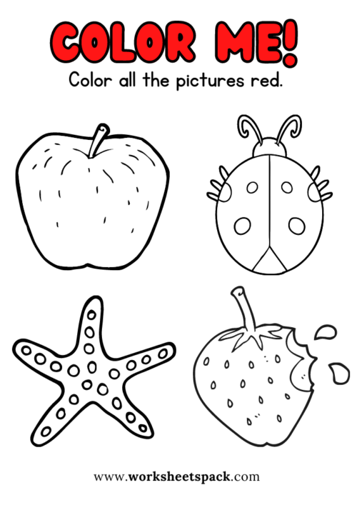 Color elements in red coloring worksheets