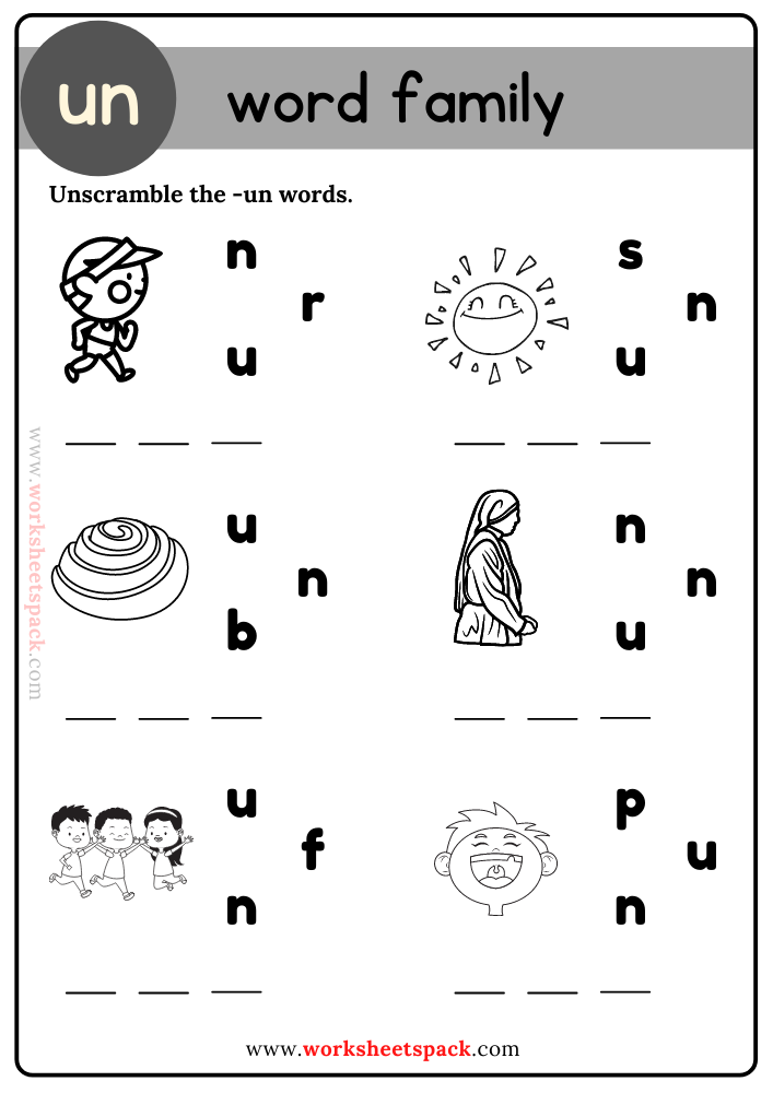 Un Word Family Word Scramble for Kindergarten