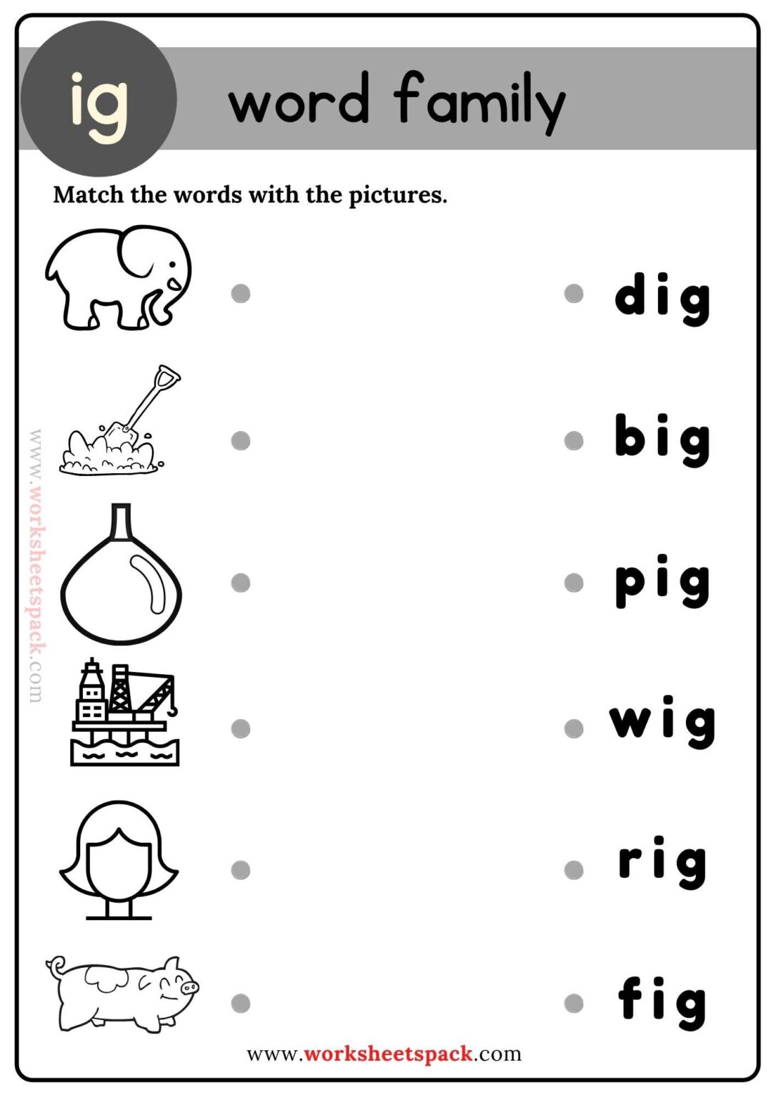 Free Ig Word Family Matching Exercises - worksheetspack