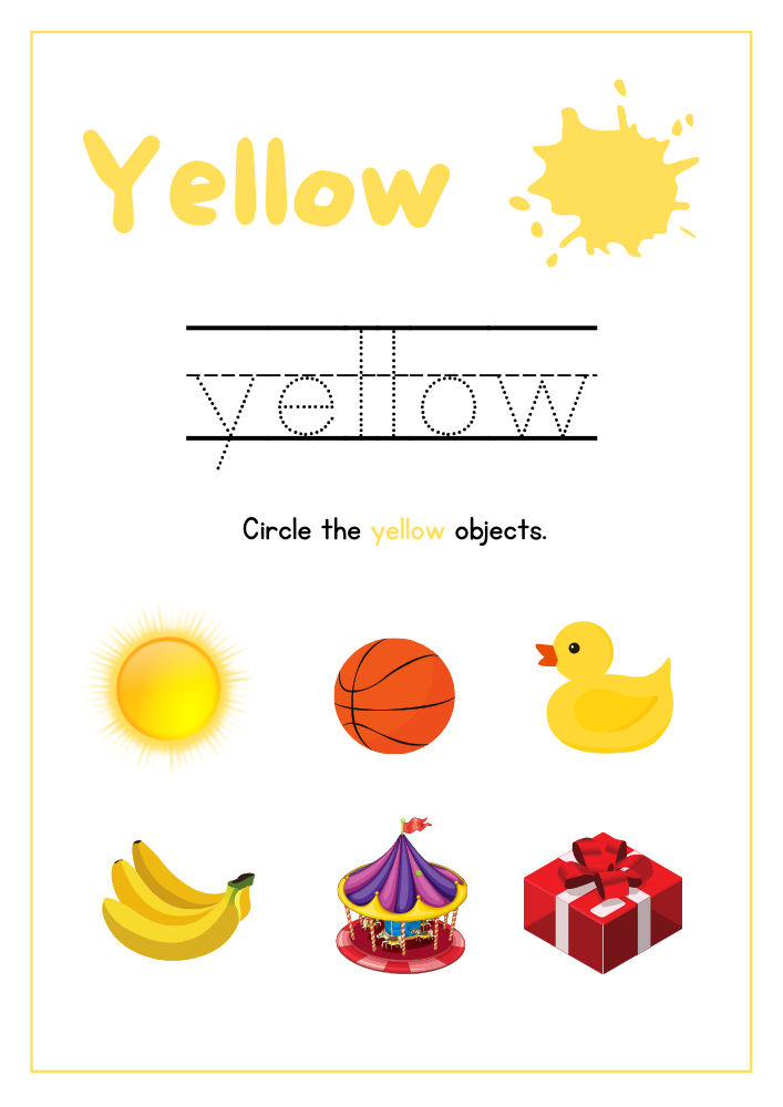 Yellow Color Sheet Printable Free PDF, Color Yellow Worksheet for Preschool