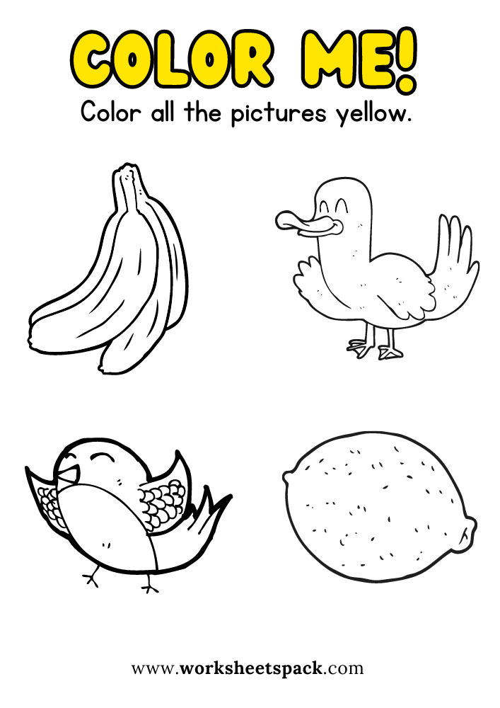 Yellow Coloring Pages Printable, Yellow Printable Free Picture Templates for Kindergarten