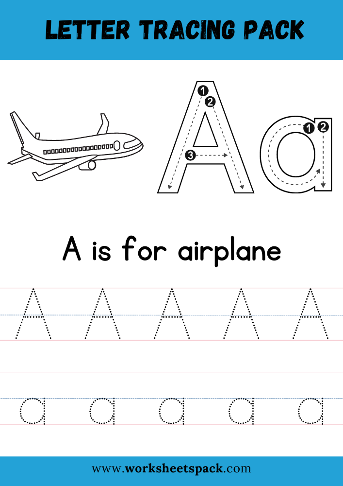 A is for Airplane Coloring, Free Letter A Tracing Worksheet PDF