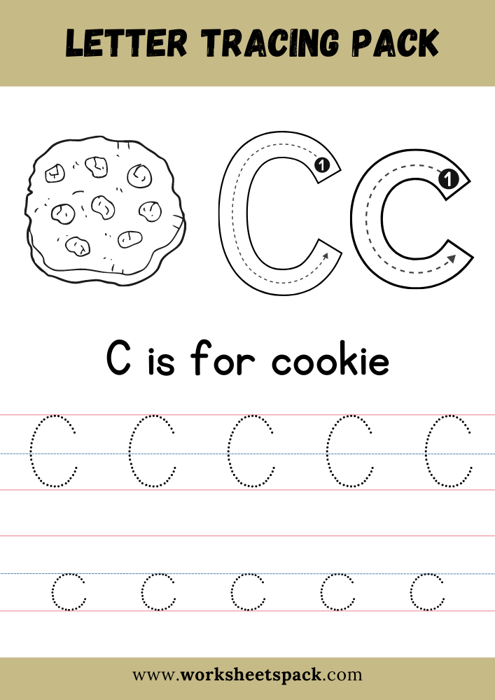 C is for Cookie Coloring, Free Letter C Tracing Worksheet PDF