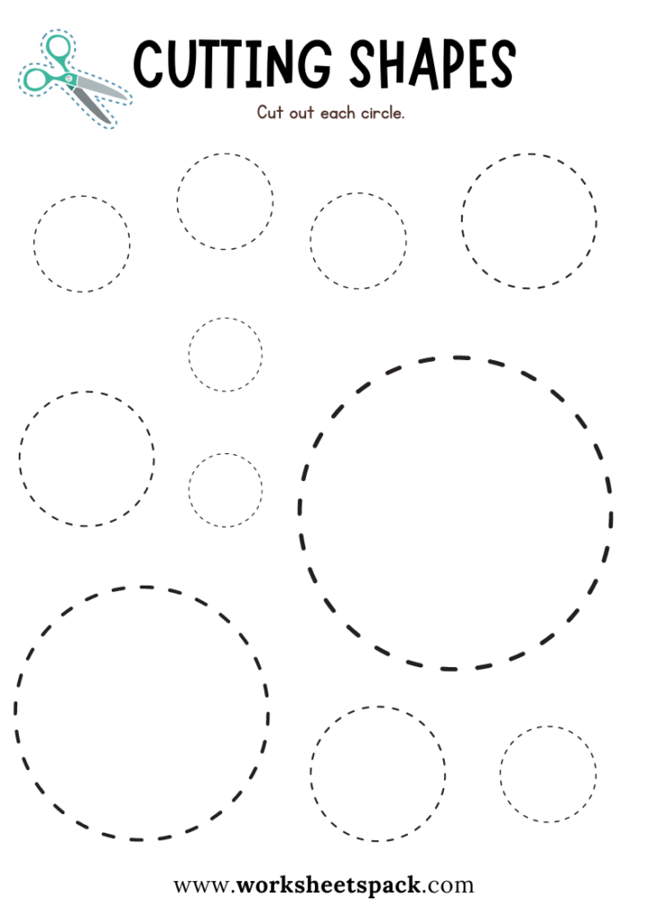 Circle Shapes Cutting Activity Free Sheets for Preschool Kids