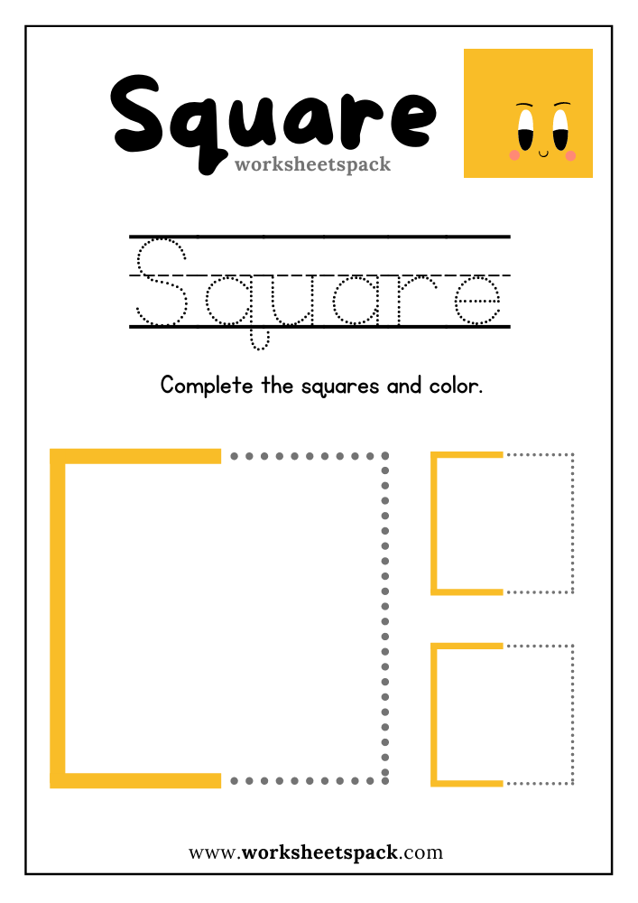 Complete the Square Shapes Worksheet, Square Shape Activity for Kindergarten