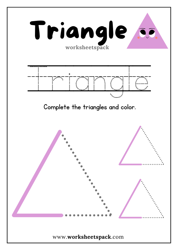 Complete the Triangle Shapes Worksheet, Triangle Shape Activity for Kindergarten