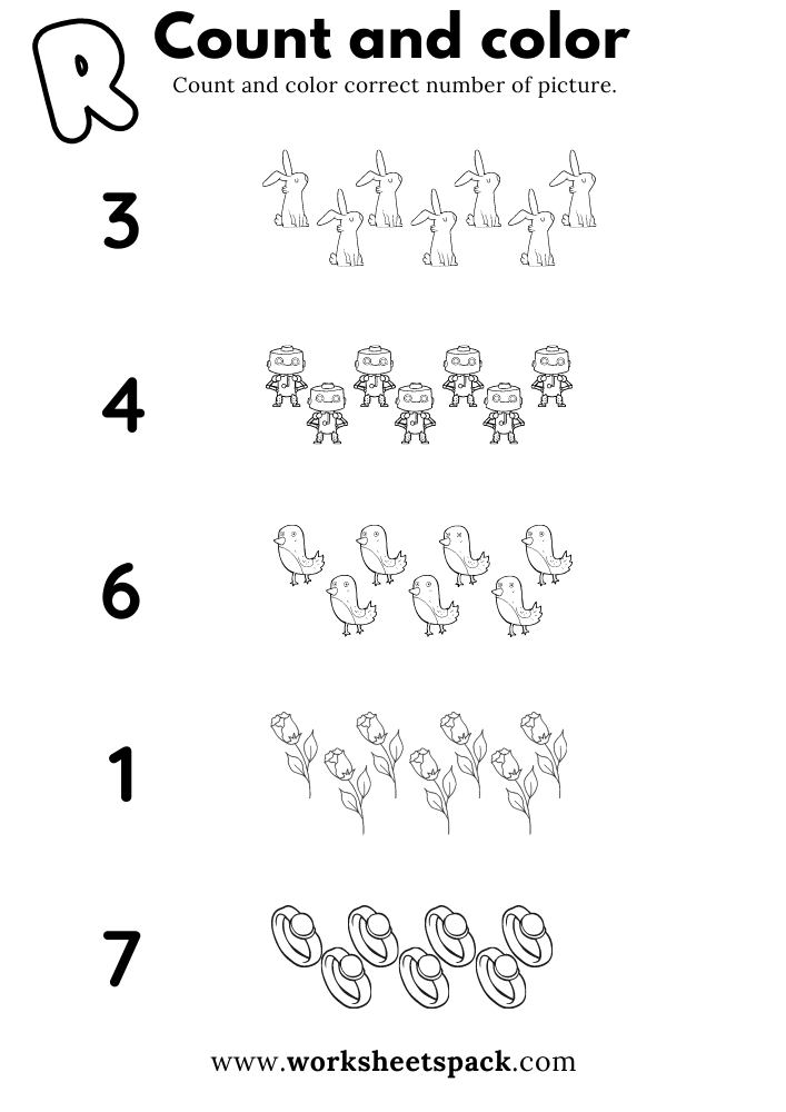 Count and Color Worksheets Free Letter R Pictures Printable for Kindergarten