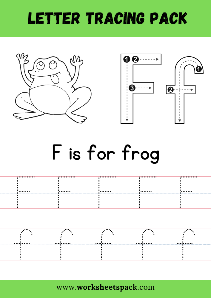 F is for Frog Coloring, Free Letter F Tracing Worksheet PDF