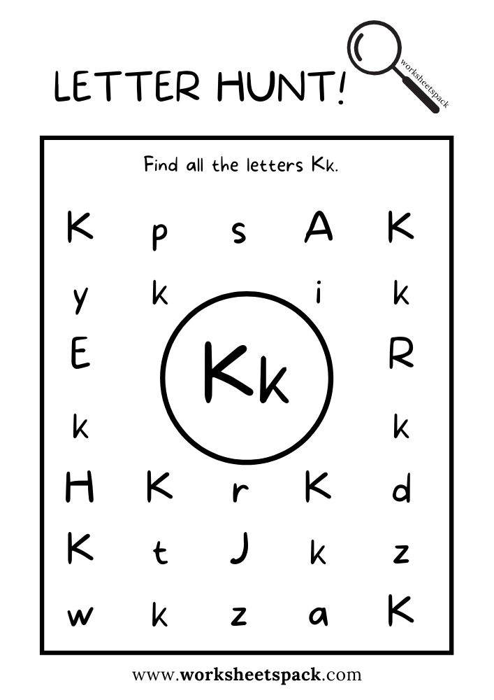 Find the Letter K Worksheet, Alphabet K Hunt Activity Free Printable for Kids