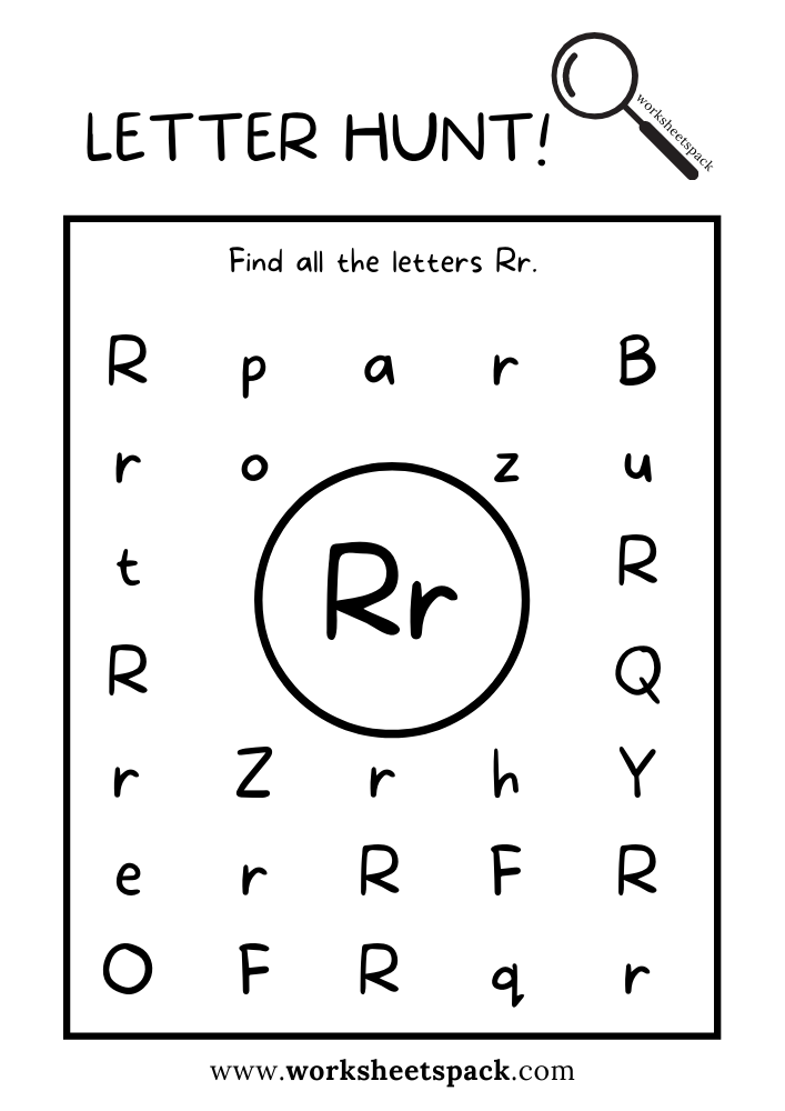 Find the Letter R Worksheet, Alphabet R Hunt Activity Free Printable for Kids