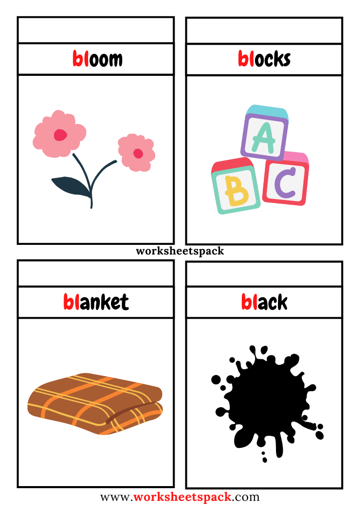 Free Bl Blend Words with Pictures, Bl Consonant Blend Flashcards